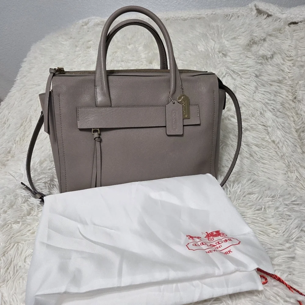 Coach Bleeker Saffiano Riley Carryall Large Crossbody Bag Taupe #30149 - Picture 1 of 16